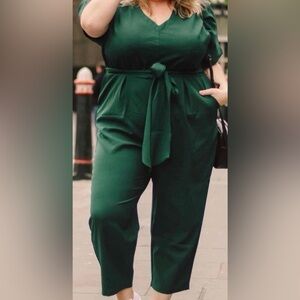 NEW LANE BRYANT FOREST GREEN LENA FLUTTER SLEEVE NOTCH NECK JUMPSUIT SIZE 28